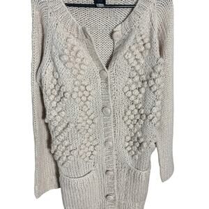 H&M Chunky Knit Cardigan Small Cream‎ Bobbie Knit Button Front Cozy Mohair Blend